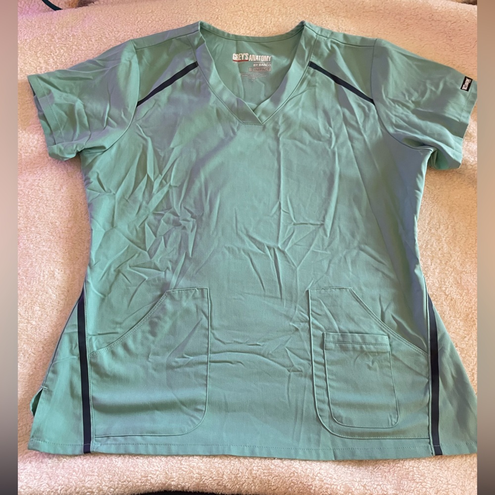Grey’s Anatomy Uniforms Teal Scrub Top with navy blue stripes